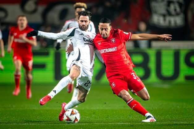 Besiktas JK forwarder Rafa Silva, FC Twente defender Anass Salah-Eddine during the match Twente - Besiktas at the Grolsch Veste for the UEFA Europa League - League phase - Matchday 8 season 2024-2025 in ENSCHEDE, Netherlands on 30 january 2025, (photo by Marcel van Dorst EYE4images Defodi-746_212109