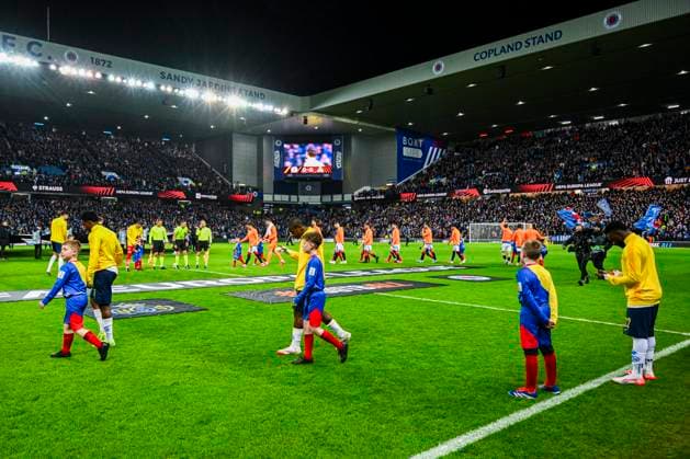 Rangers FC v Royale Union Saint-Gilloise - UEFA Europa League GLASGOW, SCOTLAND - JANUARY 30 : Illustration picture Players of Union Saint-Gilloise entering the field during the UEFA Europa League 2024 25 League Phase MD8 match between Rangers FC and Royale Union Saint-Gilloise on January 30, 2025 in Glasgow, Scotland, 30 01 2025 Glasgow Scotland  Copyright: xVincentxKalutx
