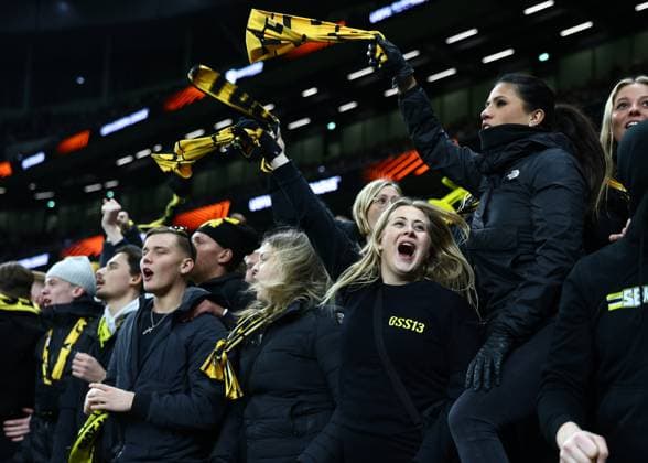 London, England, 30th January 2025. Elfsborg fans during the UEFA Europa League match at the Tottenham Hotspur Stadium, London. Picture credit should read: David Klein Sportimage EDITORIAL USE ONLY. No use with unauthorised audio, video, data, fixture lists, club league logos or live services. Online in-match use limited to 120 images, no video emulation. No use in betting, games or single club league player publications. SPI_008_DK_Tottenham_Elfsborg SPI-3644-0009