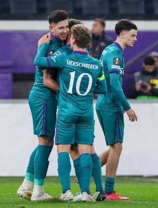 Anderlecht s Luis Vazquez celebrates after scoring during a soccer game between Belgian soccer team RSC Anderlecht and German Hoffenheim, Thursday 30 January 2025 in Brussels, on day 8 8 of the group stage of the UEFA Europa League tournament. VIRGINIExLEFOUR  x111479791x