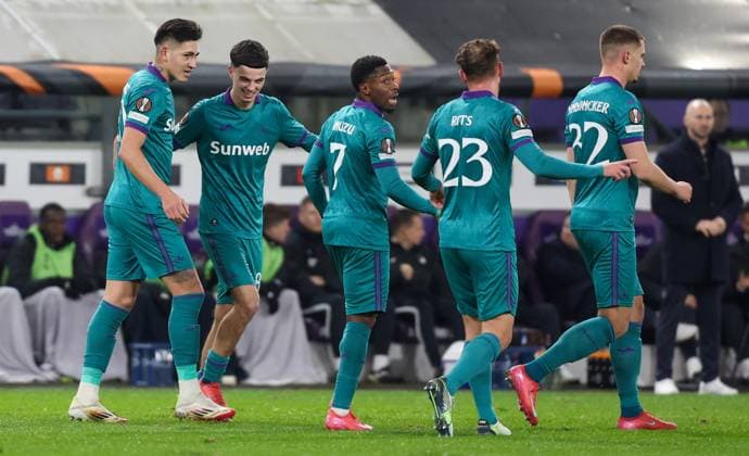 Anderlecht s Luis Vazquez celebrates after scoring during a soccer game between Belgian soccer team RSC Anderlecht and German Hoffenheim, Thursday 30 January 2025 in Brussels, on day 8 8 of the group stage of the UEFA Europa League tournament. VIRGINIExLEFOUR  x111479885x