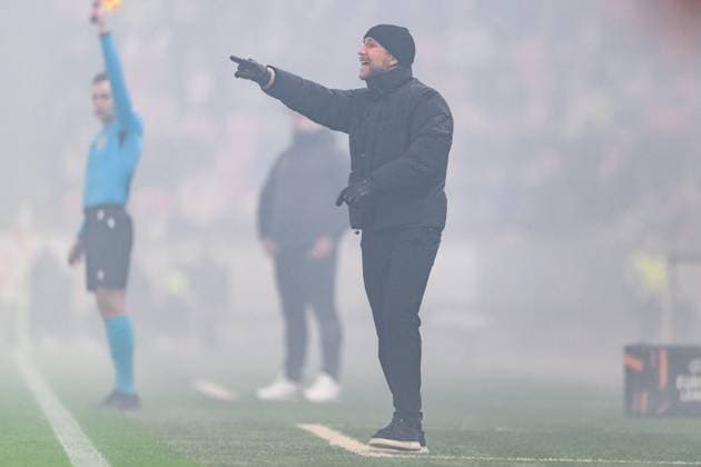 250130 Head coach Henrik Rydström of Malmö FF during the UEFA Europa League football match between Slavia Prag and Malmö FF on January 30, 2025 in Prague. Photo: Mathilda Ahlberg BILDBYRAN kod MA MA0779 fotboll football soccer fotball uefa europa league europa league slavia prag malmö ff bbeng Copyright: MATHILDAxAHLBERG BB250130MA063
