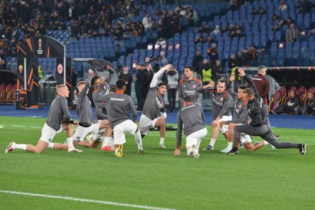 30th January 2025, Stadio Olimpico, Rome, Italy; UEFA Europa League Football; Roma versus Eintracht Frankfurt; Eintracht Frankfurt players during the warm-up at the Olimpico Stadium  ActionPlus12745466 AllShotLive