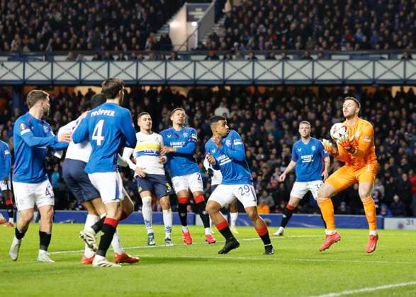 Rangers v Royale Union Saint-Gilloise UEFA Europa League Jack Butland of Rangers (left) catches a cross during the UEFA Europa League match at Ibrox Stadium, Glasgow UK Newspapers OUT Copyright: xFredxPalmerx FIL-21352-0038