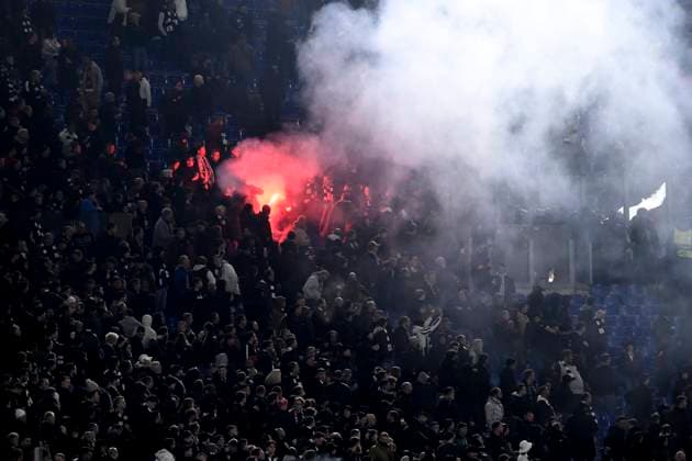 Clashes between fans during the Europa League football match between AS Roma and Eintracht Frankfurtat Olimpico stadium in Rome (Italy), January 30, 2025. AndreaxStaccioli