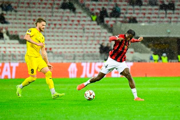 FOOTBALL : OGC Nice VS FK Bodo Glimt - UEFA Europa League - 30 01 2025 L OGC Nice recoit le FK Bodo Glimt Ã l Allianz Riviera dans le cadre de la huiteme journÃ e d UEFA Europa League. MoÃ¯se Bombito (OGCN) NiceFrance  Copyright: xWilliamxCannarellax