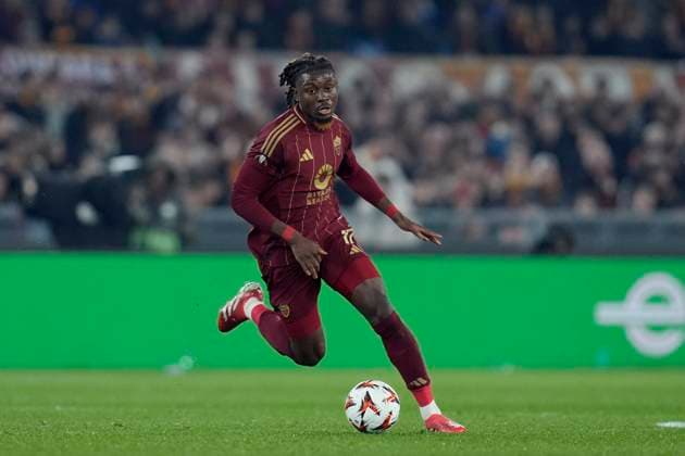 Manu Kone (AS Roma) controls the ball, UEFA Europa League 2024 25 League Phase MD8, AS Roma v Eintracht Frankfurt, Stadio Olimpico, January 30, 2025, Rome, Italy.