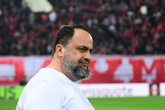 Evangelos Marinakis president of Olympiacos react of QarabaÄü FK during the UEFA Europa League league phase matchdgy 8 soccer match between Olympiacos and QarabaÄü FK held at Stadium Georgios Karaiskakis in Piraeus, Greece, 30 January 2025. IMAGO ONE INCH PRODUCTIONS PIRAEUS Greece Copyright: xOnexInchxProductionsx 6449469