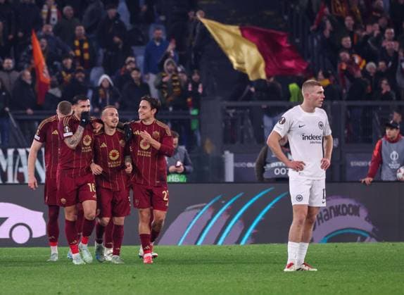 January 30, 2025, Roma, Lazio, ITALY: 30 01 2025 Rome, Stadio Olimpico, football match valid for UEFA Europa League 2024 24 between AS Roma vs Eintracht Frankfurt.In photo: goal the Angelino of Roma AS Roma ITALY - ZUMAs236 20250130_aap_s236_039 Copyright: xFabioxSassox