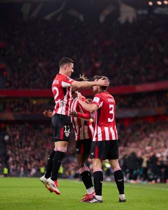 January 30, 2025, Bilbao, Vizcaya, SPAIN: Dani Vivian of Athletic Club celebrates after scoring goal which was later disallowed by VAR during the Europa League match between Athletic Club and and FC Viktoria Plzen at San Mames on January 30, 2025, in Bilbao, Spain. Bilbao SPAIN - ZUMAa181 20250130_zaa_a181_011 Copyright: xRicardoxLarreinax