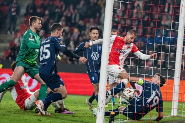 Ondrej Ling big scoring chance during UEFA Europa league match, SK Slavia Prague - Malmo FF , 30. january 2025, Fortuna Arena, Prague, Czech republic Copyright: xMICHALxFAJT,ZOSPORTU.SKx FAJ_2611