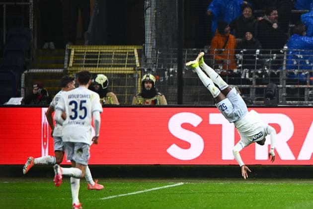Sport Bilder des Tages RSC Anderlecht v Hoffenheim - UEFA Europa League ANDERLECHT, BELGIUM - JANUARY 30 : Mokwa David of Hoffenheim celebrates scoring a goal during the UEFA Europa League 2024 25 League Phase MD8 match between RSC Anderlecht and Hoffenheim on January 30, 2025 in Anderlecht, Belgium, 30 01 2025 Anderlecht Belgium  Copyright: xGvgx