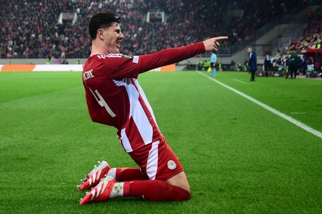 Giulian Biancone of Olympiacos celebrates after scoring during the UEFA Europa League league phase matchdgy 8 soccer match between Olympiacos and Qarabag FK held at Stadium Georgios Karaiskakis in Piraeus, Greece, 30 January 2025. IMAGO ONE INCH PRODUCTIONS PIRAEUS Greece Copyright: xOnexInchxProductionsx 6449907