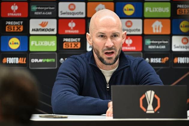 250130 RSC Anderlecht vs TSG Hoffenheim Head Coach Christian Ilzer of Hoffenheim pictured during the post match press conference, PK, Pressekonferenz after the league phase - matchday 8 game in the Uefa Europa League season 2024-2025 between Royal Sporting Club Anderlecht and TSG 1899 Hoffenheim from Germany on January 30 , 2025 in Anderlecht, Belgium. (Photo by David Catry Isosport) Anderlecht Belgium  Copyright: xDavidxCatryx 20250130DC2_2727
