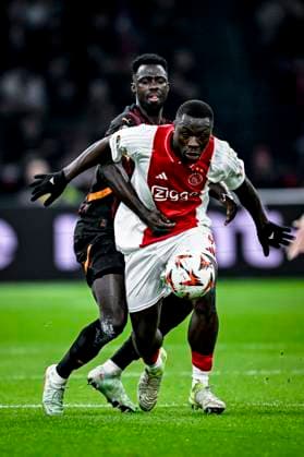 Galatasaray defender Davidson Sanchez, AFC Ajax Amsterdam forwarder Brian Brobbey, during the match Ajax - Galatasaray at the Johan Cruijff ArenA for the UEFA Europa League - League phase - Matchday 8 season 2024-2025 in AMSTERDAM, Netherlands on 30 januari 2025, (photo by Stefan Koops EYE4images DeFodi Images) Defodi-746_212431