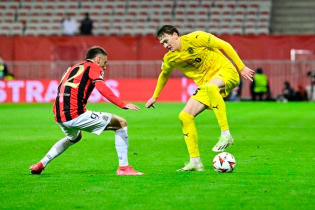 FOOTBALL : OGC Nice VS FK Bodo Glimt - UEFA Europa League - 30 01 2025 L OGC Nice recoit le FK Bodo Glimt Ã l Allianz Riviera dans le cadre de la huiteme journÃ e d UEFA Europa League. Isak Dybvik Määttä (FKBG) Jonathan Clauss (OGCN) NiceFrance  Copyright: xWilliamxCannarellax