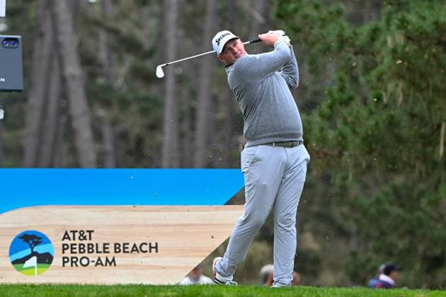 PEBBLE BEACH, CA - JANUARY 30: Sepp Straka (USA) watches his tee shot on 12 during first round of the AT&T Pebble Beach Pro-Am at Spyglass Hill Golf Course January 30, 2025, in Pebble Beach, California. (Photo by Ken Murray Icon Sportswire) GOLF: JAN 30 PGA, Golf Herren AT&T Pebble Beach Pro-Am EDITORIAL USE ONLY Icon2501300011