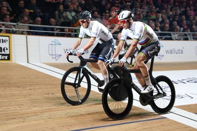 DEU, Sixdays Weekend 2025, 31.01.2025, Velodrom, Berlin, DEU, Sixdays Weekend 2025, Start im Bild Roger Kluge GER, Theo Reinhardt GER, , Foto: Juergen Engler nordphoto GmbH