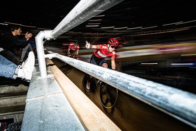 CONSTANT Matteo, VOGEL Alex: Six Day Berlin 2025 Team 5 - CONSTANT Matteo ( SUI ) - Black - VOGEL Alex ( SUI ) - Red Querformat - quer - horizontal - Landscape - Event Veranstaltung: Six Day Berlin 2025 - Category Kategorie: Cycling - Track cycling, Rad, Radsport, Bahnrad, Bahn Sixdays - Elite Men - Location Ort: Europe Germany - Berlin - Velodrom Berlin - Discipline: Team Time Trail - Distance: 500 m - Date Datum: 31.01.2025 Friday Day 1 -