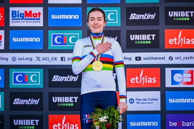 2025 UCI Cyclo-Cross WC - Women Junior LIEVIN, FRANCE - FEBRUARY 01 : Revol Lise (FRA) on the podium during the 2025 UCI Cyclo-Cross World Championships for Women Junior on February 01, 2025 in Lievin, France, 01 02 2025 Lievin France  Copyright: xNicoxVereeckenx