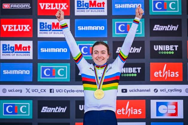 2025 UCI Cyclo-Cross WC - Women Junior LIEVIN, FRANCE - FEBRUARY 01 : Revol Lise (FRA) on the podium during the 2025 UCI Cyclo-Cross World Championships for Women Junior on February 01, 2025 in Lievin, France, 01 02 2025 Lievin France  Copyright: xNicoxVereeckenx