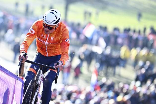 Dutch Mathieu Van Der Poel pictured during a training session at the UCI Cyclocross World Championships, in Lievin, France, Saturday 01 February 2025. The world championships are taking place from 31 January until 02 February. JASPERxJACOBS  x111567206x
