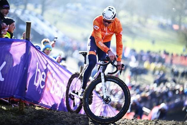 Dutch Mathieu Van Der Poel pictured during a training session at the UCI Cyclocross World Championships, in Lievin, France, Saturday 01 February 2025. The world championships are taking place from 31 January until 02 February. JASPERxJACOBS  x111567222x