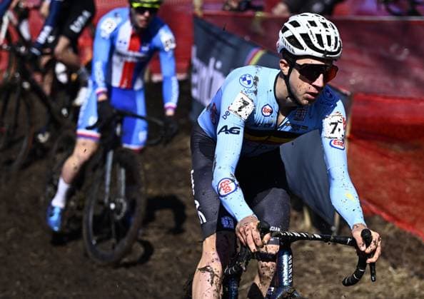 Belgian Jente Michels pictured in action during the men U23 race, at the UCI Cyclocross World Championships, in Lievin, France, Saturday 01 February 2025. The world championships are taking place from 31 January until 02 February. JASPERxJACOBS  x111568974x