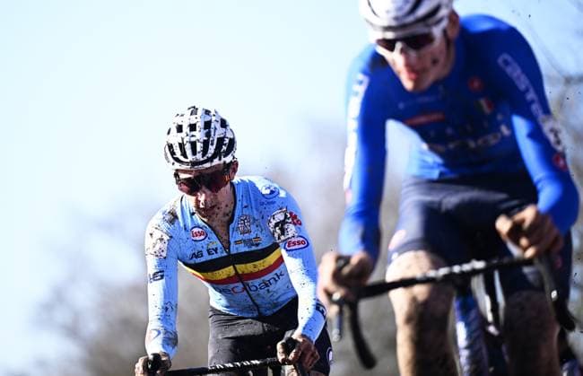 Belgian Jente Michels pictured in action during the men U23 race, at the UCI Cyclocross World Championships, in Lievin, France, Saturday 01 February 2025. The world championships are taking place from 31 January until 02 February. JASPERxJACOBS  x111570144x