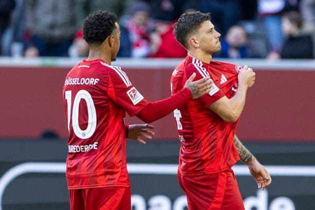 2. Fussball-Bundesliga: Fortuna Düsseldorf - SSV Ulm 1846 Fussball, 01.02.2024 Jubel nach dem Tor zum 3:2 durch Dawid Kownacki (Fortuna Düsseldorf, 24). 2. Fussball-Bundesliga, Fortuna Düsseldorf - SSV Ulm 1846 Fussball, 20. Spieltag, am 01.02.2024, Merkur Spiel-Arena, Düsseldorf DFL regulations prohibit any use of photographs as image sequences and or quasi-video