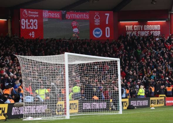 Bilder des Jahres 2025, Sport 02 Februar Sport Themen der Woche KW05 Sport Bilder des Tages Forest win 7-0 at the Nottingham Forest v Brighton & Hove Albion, EPL match, at The City Ground, Nottingham, Notts.. 