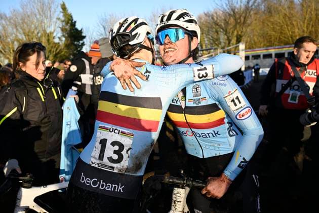 2025 UCI Cyclo-Cross WC - Men Under 23 LIEVIN, FRANCE - FEBRUARY 01 : Cant Sanne (BEL) , Norbert Riberolle Marion (BEL) after the race during the 2025 UCI Cyclo-Cross World Championships for Men Under 23 on February 01, 2025 in Lievin, France, 01 02 2025 Lievin France  Copyright: xNicoxVereeckenx