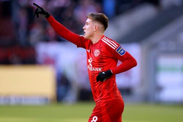 JOHANNESSON Isak Fortuna Duesseldorf jubelt nach seinem Tor zum 1 : 0 DFL 2. Bundesliga Saison 2024 - 2025 Spiel Fortuna Duesseldorf - SSV Ulm 3 : 2 am 01.02.2025 in Duesseldorf DFL REGULATIONS PROHIBIT ANY USE OF PHOTOGRAPHS as IMAGE SEQUENCES and or QUASI-VIDEO