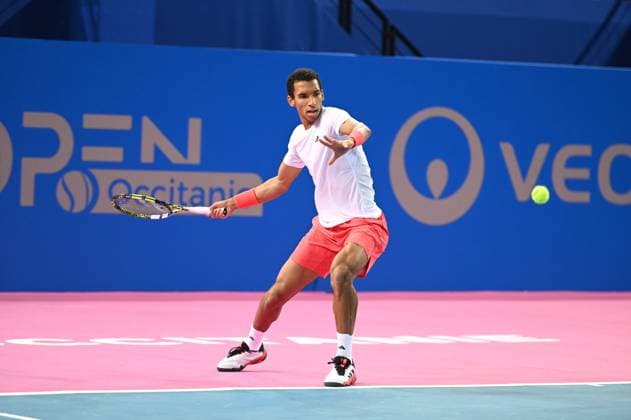 TENNIS : Open Sud de France ATP, Tennis Herren 250 - 01 02 2025 MONTPELLIER, FRANCE - 01 FEVRIER : 2 Felix AUGER-ALIASSIME (CAN) lors de la demi-finale du tournoi Open Sud de France ATP 250 contre Jesper DE JONG (NED) a Montpellier le 1er fÃ vrier 2025. France  Copyright: xValentinaxClaretx