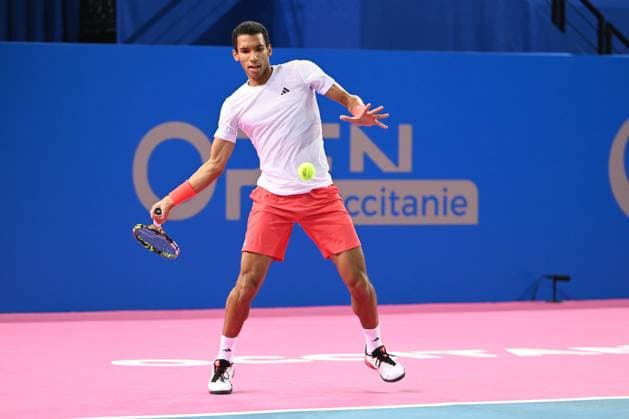 TENNIS : Open Sud de France ATP, Tennis Herren 250 - 01 02 2025 MONTPELLIER, FRANCE - 01 FEVRIER : 2 Felix AUGER-ALIASSIME (CAN) lors de la demi-finale du tournoi Open Sud de France ATP 250 contre Jesper DE JONG (NED) a Montpellier le 1er fÃ vrier 2025. France  Copyright: xValentinaxClaretx