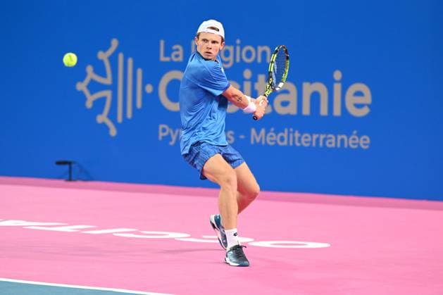 TENNIS : Open Sud de France ATP, Tennis Herren 250 - 01 02 2025 MONTPELLIER, FRANCE - 01 FEVRIER : Jesper DE JONG (NED) lors de la demi-finale du tournoi Open Sud de France ATP 250 contre 2 Felix AUGER-ALIASSIME (CAN) a Montpellier le 1er fÃ vrier 2025. France  Copyright: xValentinaxClaretx