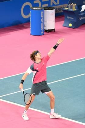 TENNIS : Open Sud de France ATP, Tennis Herren 250 - 01 02 2025 MONTPELLIER, FRANCE - 01 FEVRIER : 1 Andrey RUBLEV lors de la demi-finale du tournoi Open Sud de France ATP 250 contre Q Aleksandar KOVACEVIC (USA) a Montpellier le 1er fÃ vrier 2025. France  Copyright: xValentinaxClaretx