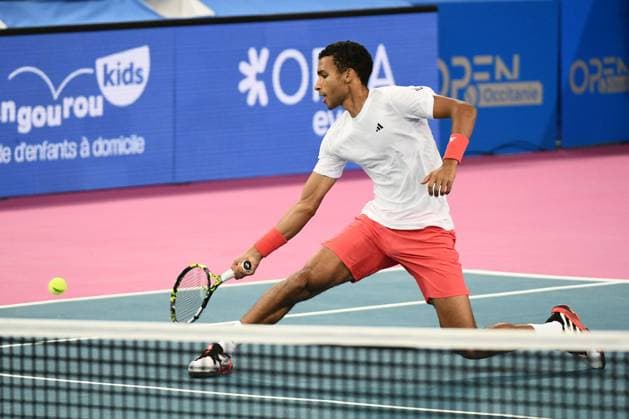 TENNIS : Open Sud de France ATP, Tennis Herren 250 - 01 02 2025 MONTPELLIER, FRANCE - 01 FEVRIER : 2 Felix AUGER-ALIASSIME (CAN) lors de la demi-finale du tournoi Open Sud de France ATP 250 contre Jesper DE JONG (NED) a Montpellier le 1er fÃ vrier 2025. France  Copyright: xValentinaxClaretx