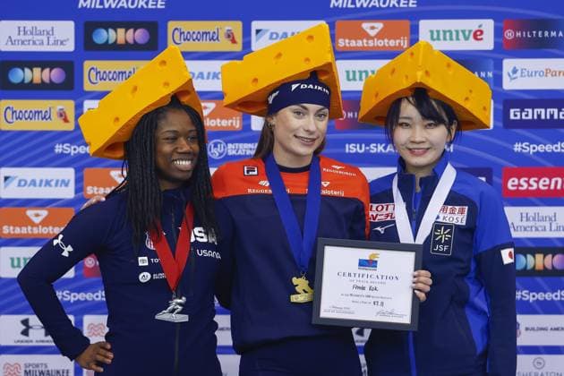 Bilder des Jahres 2025, Sport 02 Februar Sport Themen der Woche KW05 Sport Bilder des Tages MILWAUKEE, Pettit National Ice Centre, 01-02-2025 , season 2024 2025, ISU World Cup Speedskating. during Worldcup Milwaukee 01-02-2025 500m ladies A-division, Erin Jackson, Femke Kok Kurumi Inagawa Worldcup Milwaukee 01-02-2025  x27658587x Copyright: