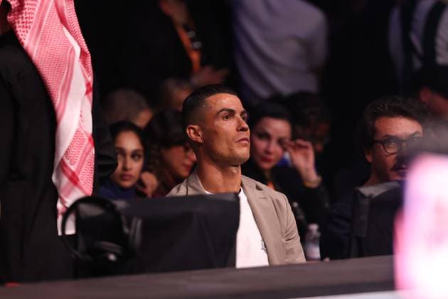 February 1, 2025, Riyadh, Riyadh, Saudi Arabia, Saudi Arabia: Football player Cristiano Ronaldo watches the bouts during the UFC Fight Night: Adesanya v Imavov event at anb Arena on February 1, 2025 in Riyadh, Saudi Arabia. ( PxImages) Riyadh Saudi Arabia - ZUMAp175 20250201_zsa_p175_124 Copyright: xDannyxPerezx