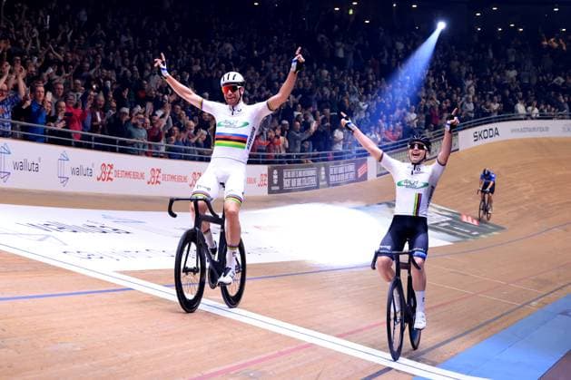 DEU, Sixdays-Weekend, 02.02.2025, Velodrom, Berlin, DEU, Sixdays-Weekend, im Bild Roger Kluge GER, Theo Reinhardt GER Foto: Juergen Engler nordphoto GmbH