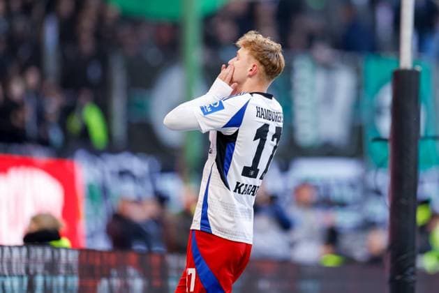 Hamburg, 2. Februar 2025 - Fußball, 2. Bundesliga 2024 25, Hamburger SV - Hannover 96: Adam Karabec (Hamburger SV, 17) DFL REGULATIONS PROHIBIT ANY USE OF PHOTOGRAPHS AS IMAGE SEQUENCES AND OR QUASI-VIDEO.