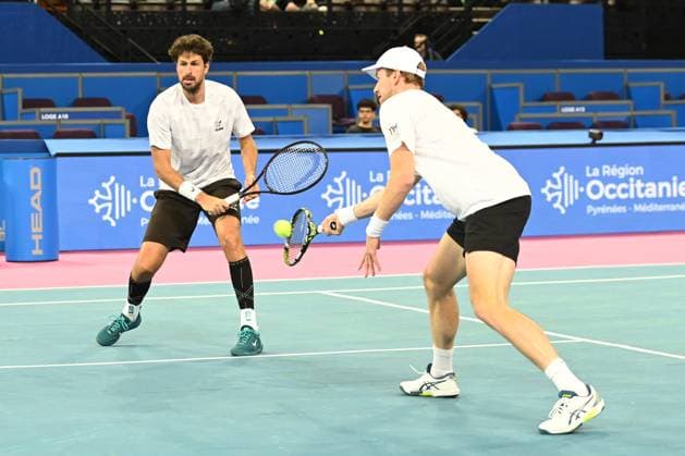 TENNIS : Open Sud de France ATP, Tennis Herren 250 - 02 02 2025 MONTPELLIER, FRANCE - 02 FEVRIER : Robin HAASE (NED) - Botic VAN DE ZANDSCHULP (NED) vs. Tallon GRIEKSPOOR (NED) - Bart STEVENS (NED) lors de la finale doubles du tournoi Open Sud de France ATP 250 a Montpellier le 2 fÃ vrier 2025. France  Copyright: xValentinaxClaretx