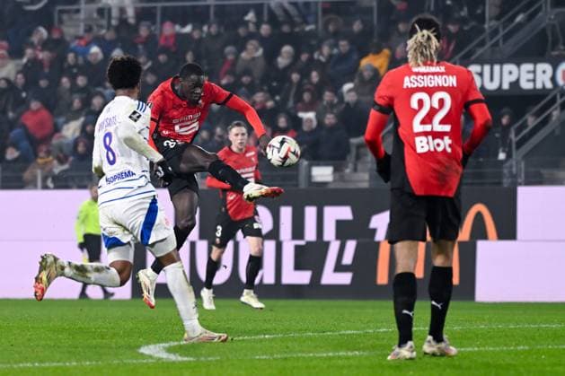 FOOTBALL : Rennes vs Strasbourg - Ligue 1 - 02 02 2025 Naouirou Ahamada ( 32 - Rennes ) during the Ligue 1 match between Stade Rennais FC and Racing Club de Strasbourg at Roazhon Park on February 02, 2025 in Rennes, France. ( Photo by Dante Badano PsnewZ ) - RennesFrance  Copyright: xDantexBadanox