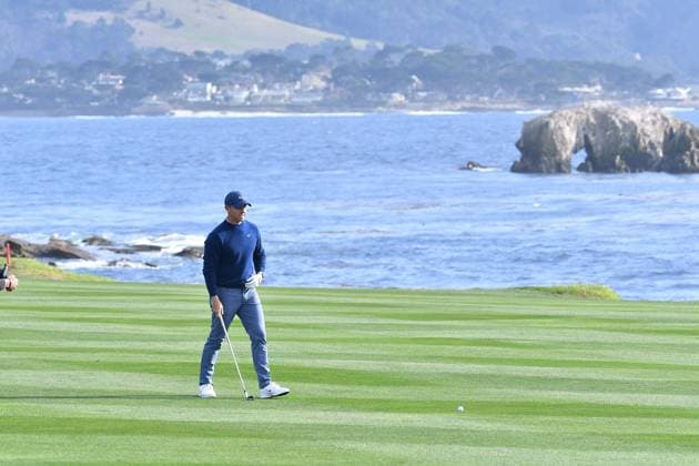 February 2, 2025, Pebble Beach, Ca, USA: Rory McIlroy is seen on the 18th hole fairway after the final round of the AT&T Pebble Beach Pro-Am 2025 at Pebble Beach Golf Links on February 02, 2025 in Pebble Beach, California. Northern Ireland s Rory McIlroy marked his first PGA, Golf Herren Tour event of the year with an impressive two-shot victory at the Pebble Beach Pro-Am. The 35-year-old finished with a six-under 66 to win on 21 under par, his 27th victory on the PGA Tour - and first at the iconic California course. Photo: Casey Flanigan imageSPACE Pebble Beach USA - ZUMAi237 20250202_zsa_i237_044 Copyright: xFlanigan Imagespacex