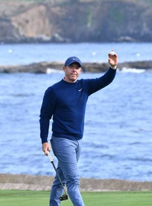 February 2, 2025, Pebble Beach, Ca, USA: Rory McIlroy is seen on the 18th hole fairway after the final round of the AT&T Pebble Beach Pro-Am 2025 at Pebble Beach Golf Links on February 02, 2025 in Pebble Beach, California. Northern Ireland s Rory McIlroy marked his first PGA, Golf Herren Tour event of the year with an impressive two-shot victory at the Pebble Beach Pro-Am. The 35-year-old finished with a six-under 66 to win on 21 under par, his 27th victory on the PGA Tour - and first at the iconic California course. Photo: Casey Flanigan imageSPACE Pebble Beach USA - ZUMAi237 20250202_zsa_i237_053 Copyright: xFlanigan Imagespacex