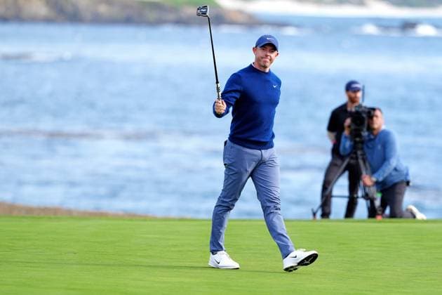 PEBBLE BEACH, CA - FEBRUARY 02: PGA, Golf Herren golfer Rory McIlroy reacts on the 18th hole after winning the AT&T Pebble Beach Pro AM on February 2, 2025, at Pebble Beach Golf Links in Pebble Beach, California. (Photo by Brian Spurlock Icon Sportswire) GOLF: FEB 02 PGA AT&T Pebble Beach Pro-Am EDITORIAL USE ONLY Icon25020226