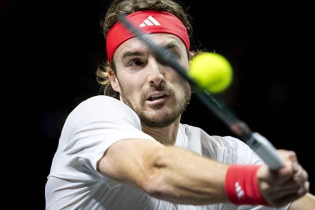 ROTTERDAM - Stefanos Tsitsipas (GRE) in action against Harold Mayot (FRA) on the first day of the ABN AMRO Open tennis tournament in Ahoy. ANP SANDER KONINGcz (POL) ABN AMRO Open - Day One 2025 xVIxANPxSportx xxANPxIVx 519067422 originalFilename: 519067422.jpg