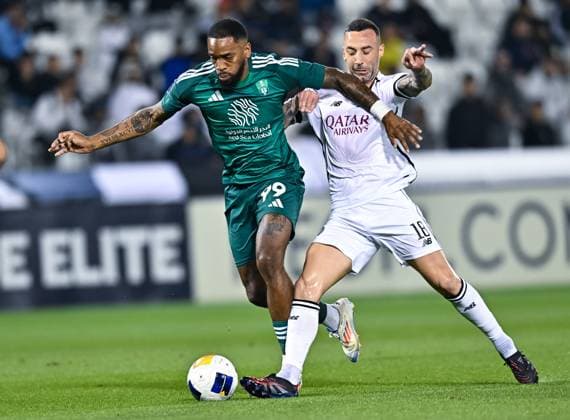 AFC CHAMPIONS LEAGUE ELITE, AL SADD SC (QTR) v AL AHLI SAUDI FC (KSA) Guilherme Torres (R) of Al Sadd SC and Ivan Toney of Al Ahli SFCin action during the AFC Champions League elite west football match between Qatar s Al Sadd SC and Saudi Arabia s Al Ahli SFC at Jassim Bin Hamad Stadium in Doha, Qatar, on February 03, 2024. DOHA Qatar Copyright: xNAUSHADx