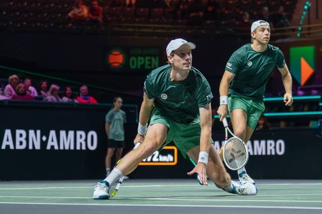 2025-02-03 ABN AMRO Open 2025 ROTTERDAM, NETHERLANDS - FEBRUARY 3: Botic van de Zandschulp of The Netherlands, Tallon Griekspoor of The Netherlands competing in the Men s Doubles Round 1 during the ABN AMRO Open 2025 at Rotterdam Ahoy on February 3, 2025 in Rotterdam, Netherlands. Rotterdam Rotterdam Ahoy Netherlands Content not available for redistribution in The Netherlands directly or indirectly through any third parties. Copyright: xAndrexWeeningx